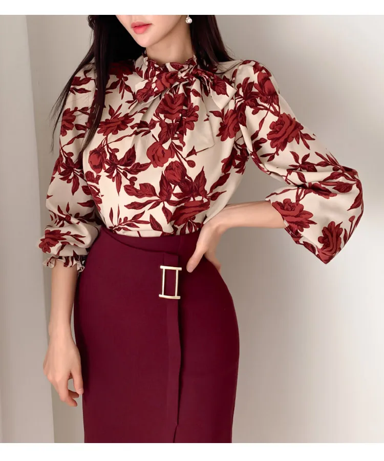 2020 spring women suits print long lantern sleeve shirt slim fit hip mini skirt two piece set s01303m free global shipping