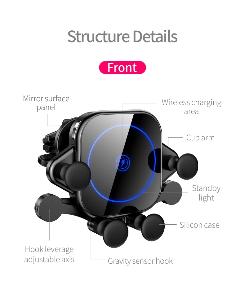 

Car Phone holder Car Wireless Charger with Gravity Stretchable Hook for iPhone Xiaomi Huawei