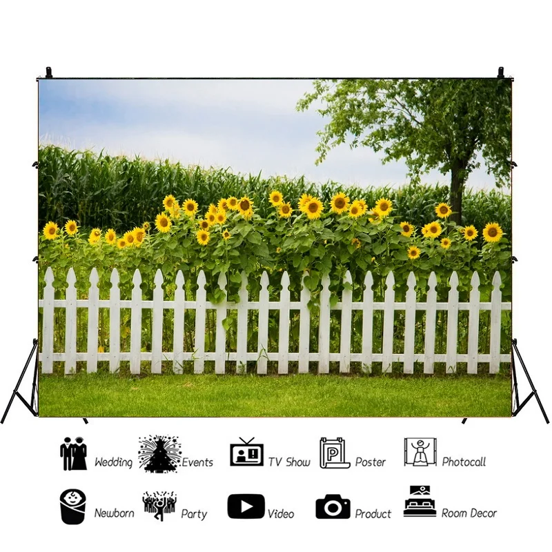 

Home Field Blooming Sunflower Fence Scenery Portrait Photo Background Photographic Vinyl Backdrop Photocall Studio Booth Props