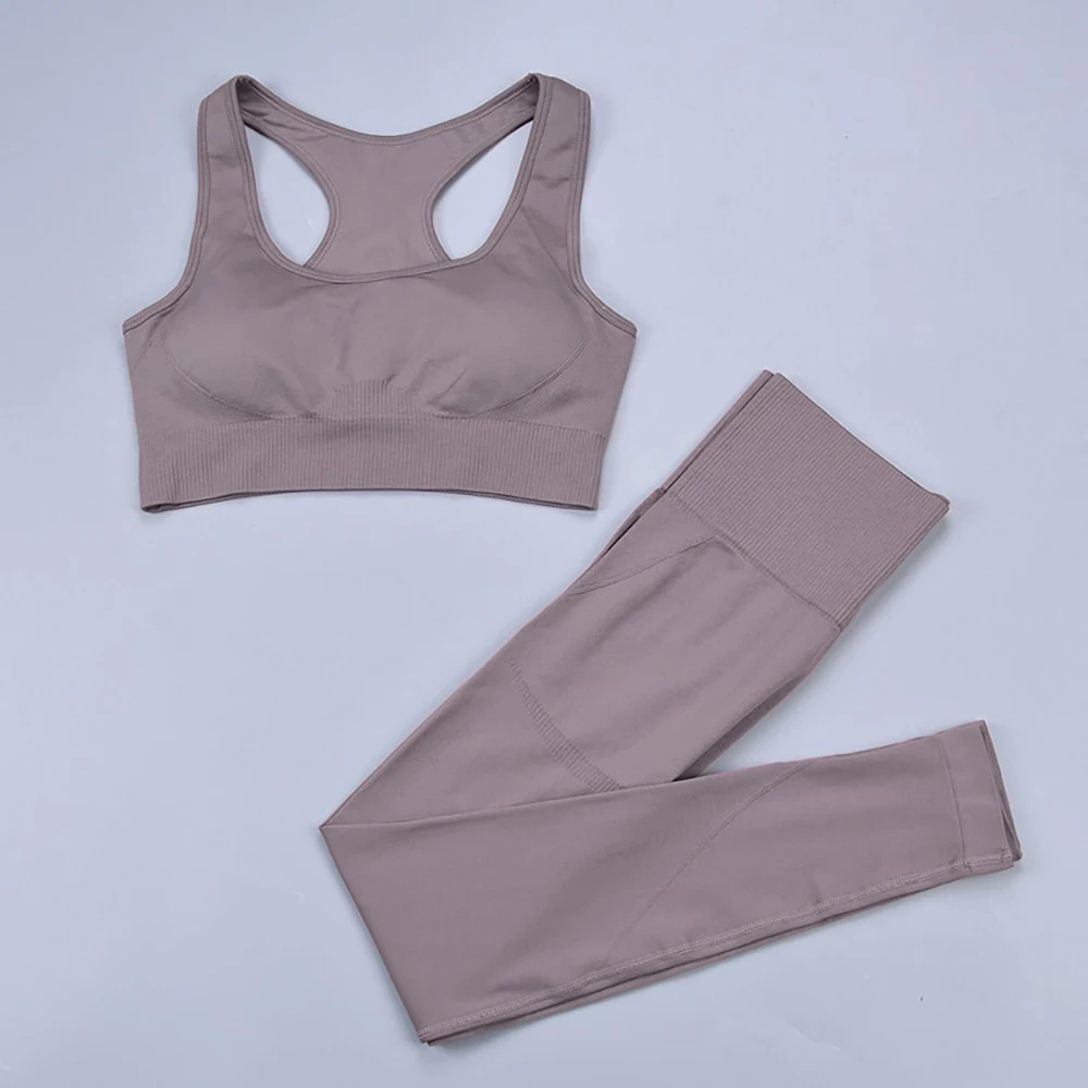 

2PCS Hyperflex Seamless Fitness Women Yoga Suit High Stretchy Workout Sport Set Padded Sports Bra High Waist Sports Leggings Gym