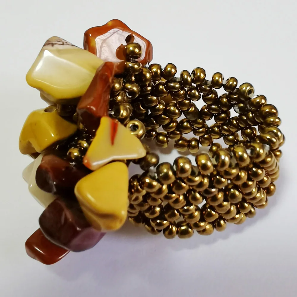 Mookaite камень бисера палец кольцо стрейч размер 8 9 ювелирные изделия для женщин