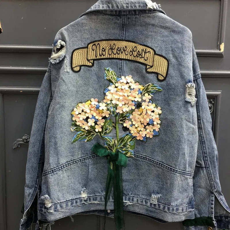 

Embroidered Denim Jacket Women's Spring 2020 Autumn Korean Embroidered Wild Large Size Loose Short Denim Jacket Women