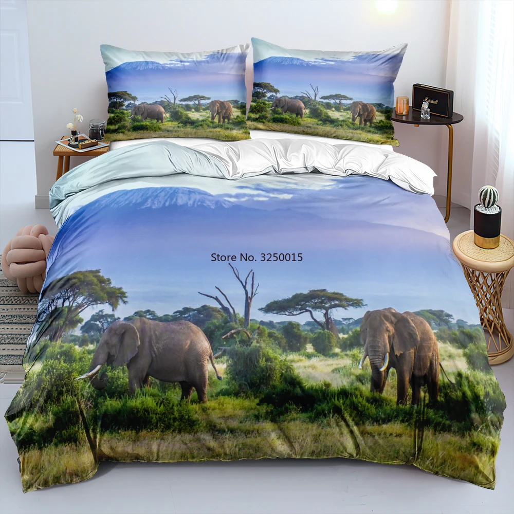 

Sky Blue Bedclothes Design Animal Quilt Cover Sets Elephant Comforter Cases Pillow Sham King Queen Single Twin Size 180*220cm