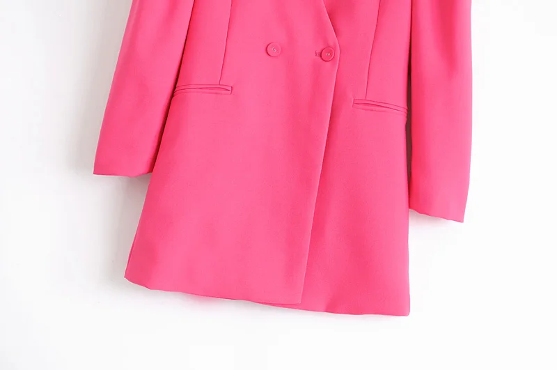 Women's suit jacket autumn new style fashion temperament rose red V-neck shrugged bubble sleeve mid-length suit jacket female