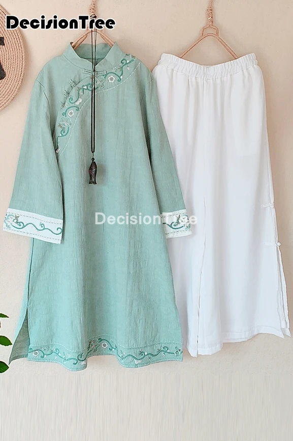 2021 китайское платье из льна и хлопка традиционное Ципао для женщин элегантное