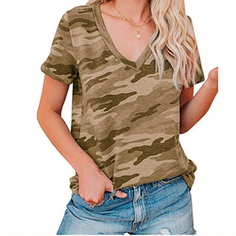 Футболка женская облегающая с леопардовым принтом пикантный Камуфляжный топ V