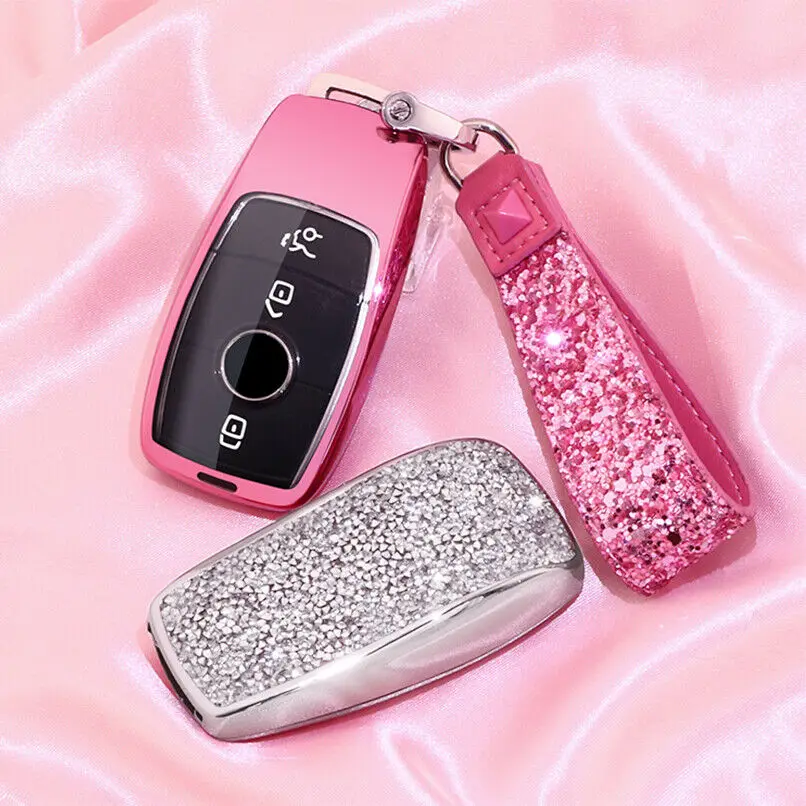 

Female Luxury Diamond Crystal Shining Car Key Case Cover for Mercedes Benz E Class W213 E200 E200L E300 E300L 2016 2017 2018