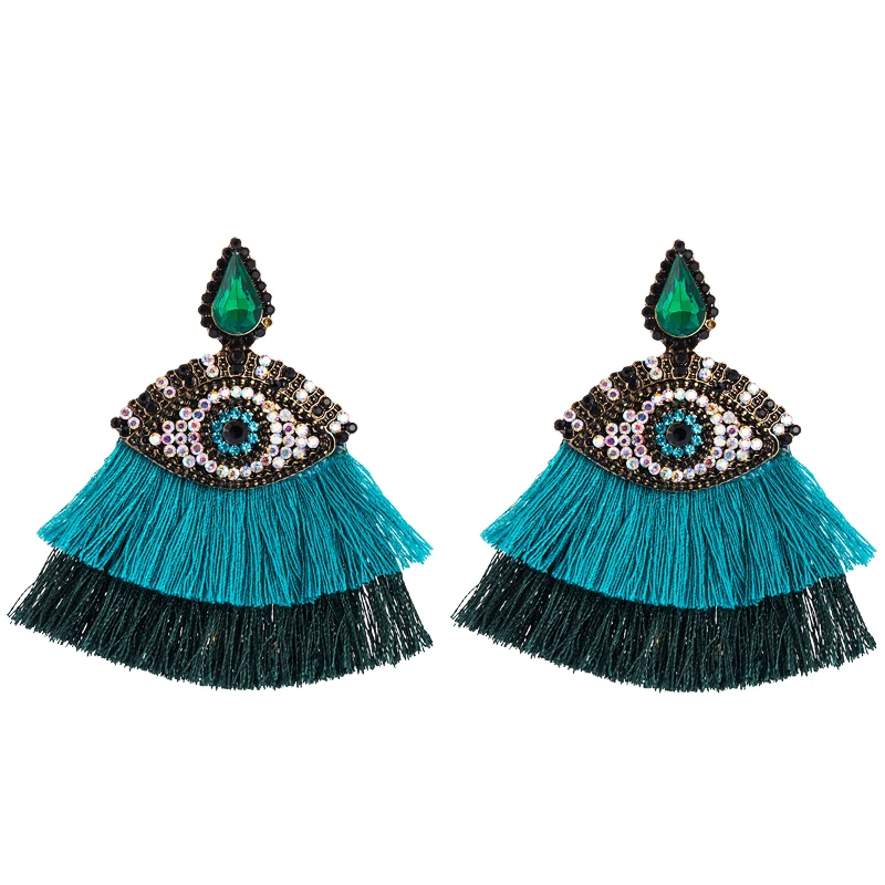 

2020 Za Brand New Arrivals Korean Statement Earring for Lady High Class Bohemian Multi Layers Evil's Eye Tassel Earring for Lady