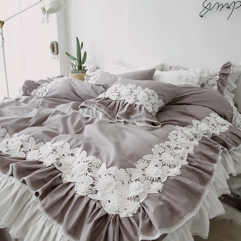 Комплект постельного белья Queen Size 100% хлопок в Корейском стиле кружевная юбка для