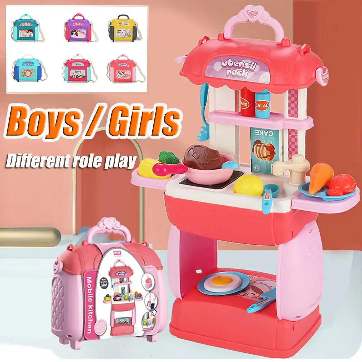 

7 Styles Pretend Play Toys Portable Electronic Kids Kitchen Doctor Toys Girl Makeup Toy Simulation Cosmetics Set Children's Tool