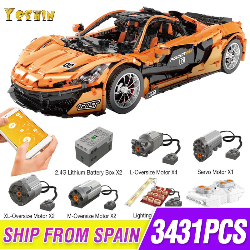 Высокотехнологичный автомобиль MOULD KING 13090 совместимый с 20087 McLarens P1 Hypercar 1:8 APP