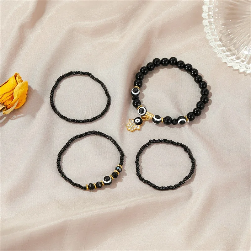 

Fashion Creative Demon Eye Bracelet Four-piece Elastic Beaded Bracelet Personality Men's and Women's Party Bracelets