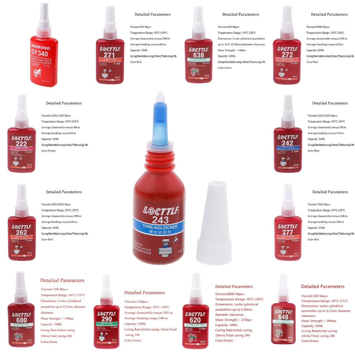 

10/50ml Screw Glue Thread Locking Agent Anaerobic Adhesive 243 Glue Oil Resistance Fast Curing For All Kinds Of Metal Thread