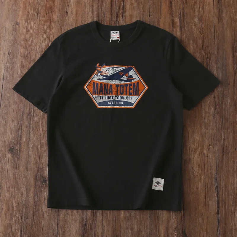 

Summer American Vintage Pure Cotton Round Neck Half-sleeve Shirt Sanding Amekaji Tooling Print Short-sleeve T-shirt