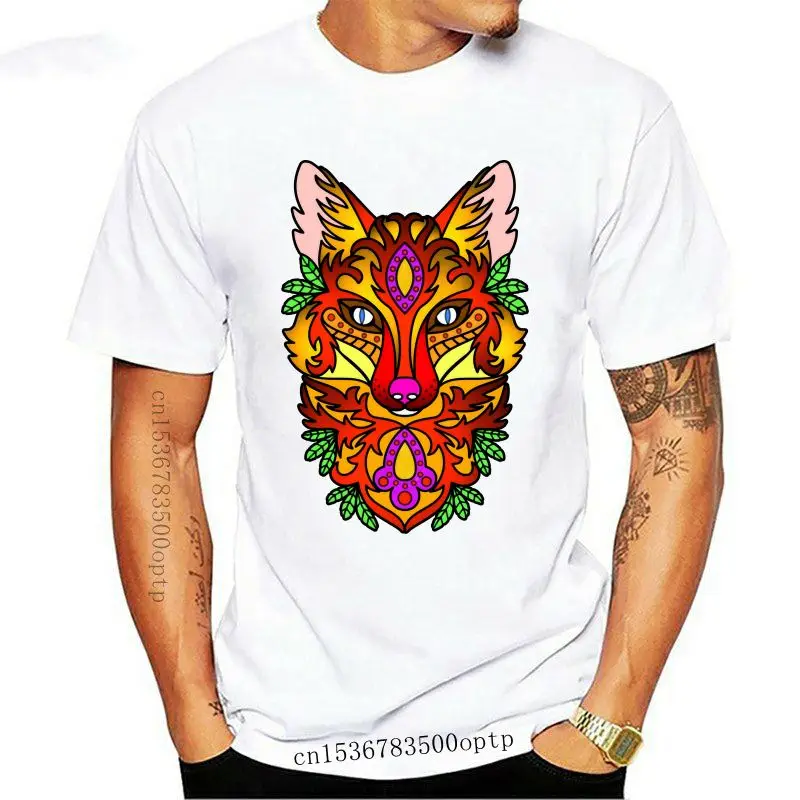 

Дизайнерская футболка Mystic aztec fox из чистого хлопка для мужчин, Забавные топы с коротким рукавом, рубашки 2021, летняя повседневная футболка с к...