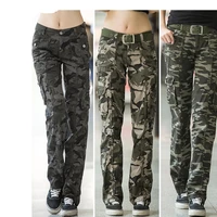 women workout casual military camouflage cargo jeans pants denim overalls ladies straight multi pocket trousers pantalon femme