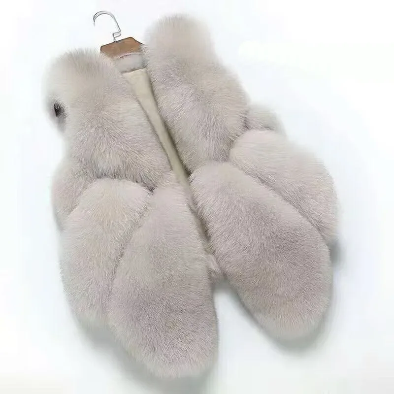 Free Shipping New Genuine Fox Fur Vest Lady's Short coat Real Winter Dark Grey Wholesale Retail OEM | Женская одежда