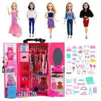 newest hot sale fashion dress 62 itemslot doll accessories 30cm wardrobe closet miniature dollhouse furnitures for barbie gifts
