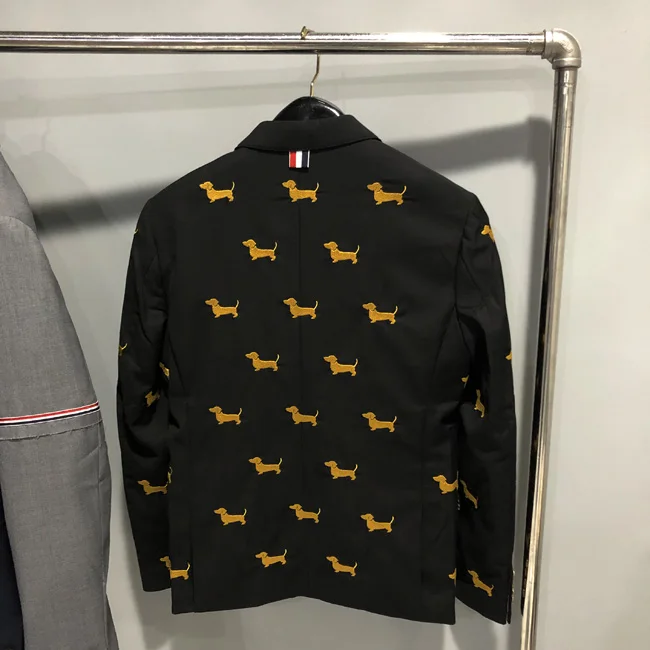 

Модный брендовый Блейзер TB 2021 THOM, Мужская одежда, официальный костюм с вышивкой в виде щенка, облегающая повседневная куртка, однобортное ше...