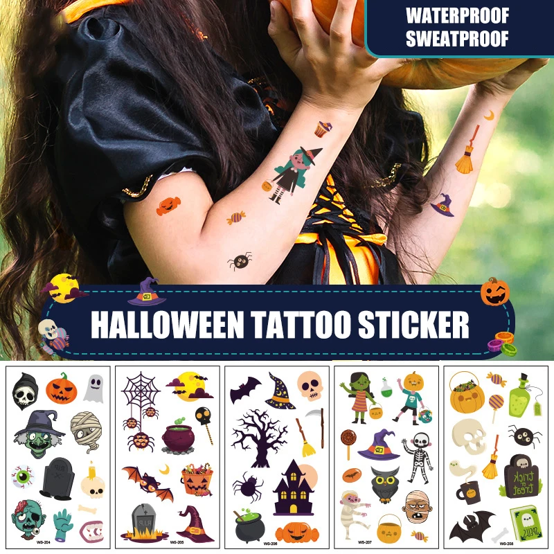 11 листов Временные татуировки на Хэллоуин вечерние Водонепроницаемые Детские