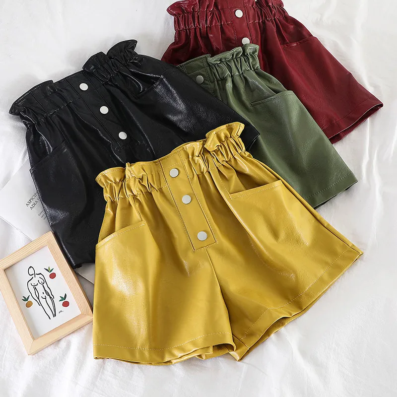 Женские шорты из полиуретана женские широкие весна осень универсальные