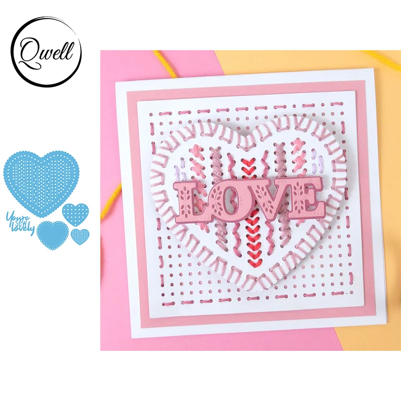 

QWELL Stitch It Collection Love Hearts Words Metal Cutting Dies Stencil DIY Scrapbooking Craft Paper Cards Album 2020