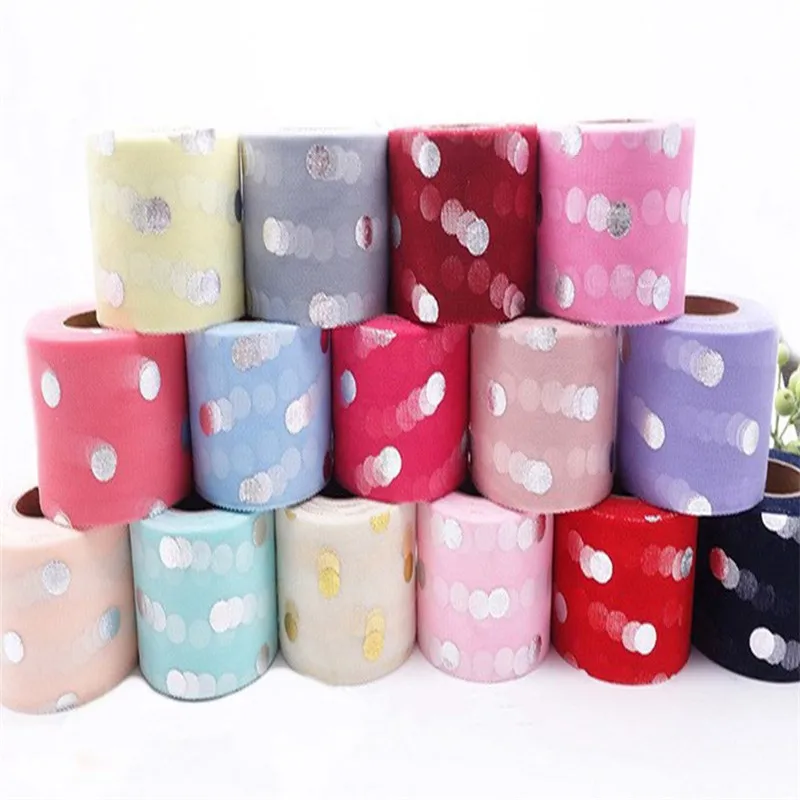 25 ярдов штамповки в золотистый горошек Тюль Блестки Ткань сделай сам на свадьбу