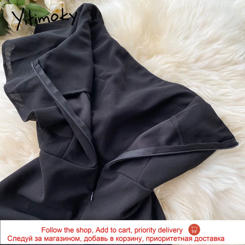 

Yitimoky High Waist Dresses Women One-Shoulder Diagonal Collar Sleeveless A-Line Solid Clothing 2021 Summer Korean Fashion Dress