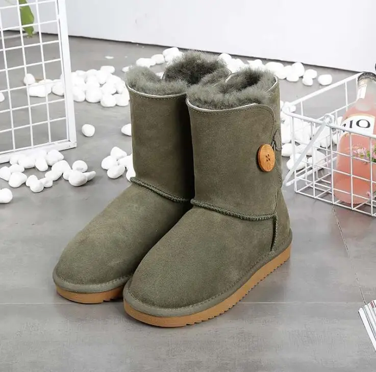 Military Green SHUANGGUN/; зимние ботинки из натуральной яловой кожи; Женские ботинки в австралийском стиле наивысшего качества; зимние женские теплые ботинки; botas mujer - Цвет: Military Green