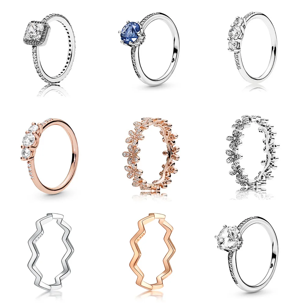 Серебряное кольцо очаровательное Diy голубое Cz розовое золото снежинка