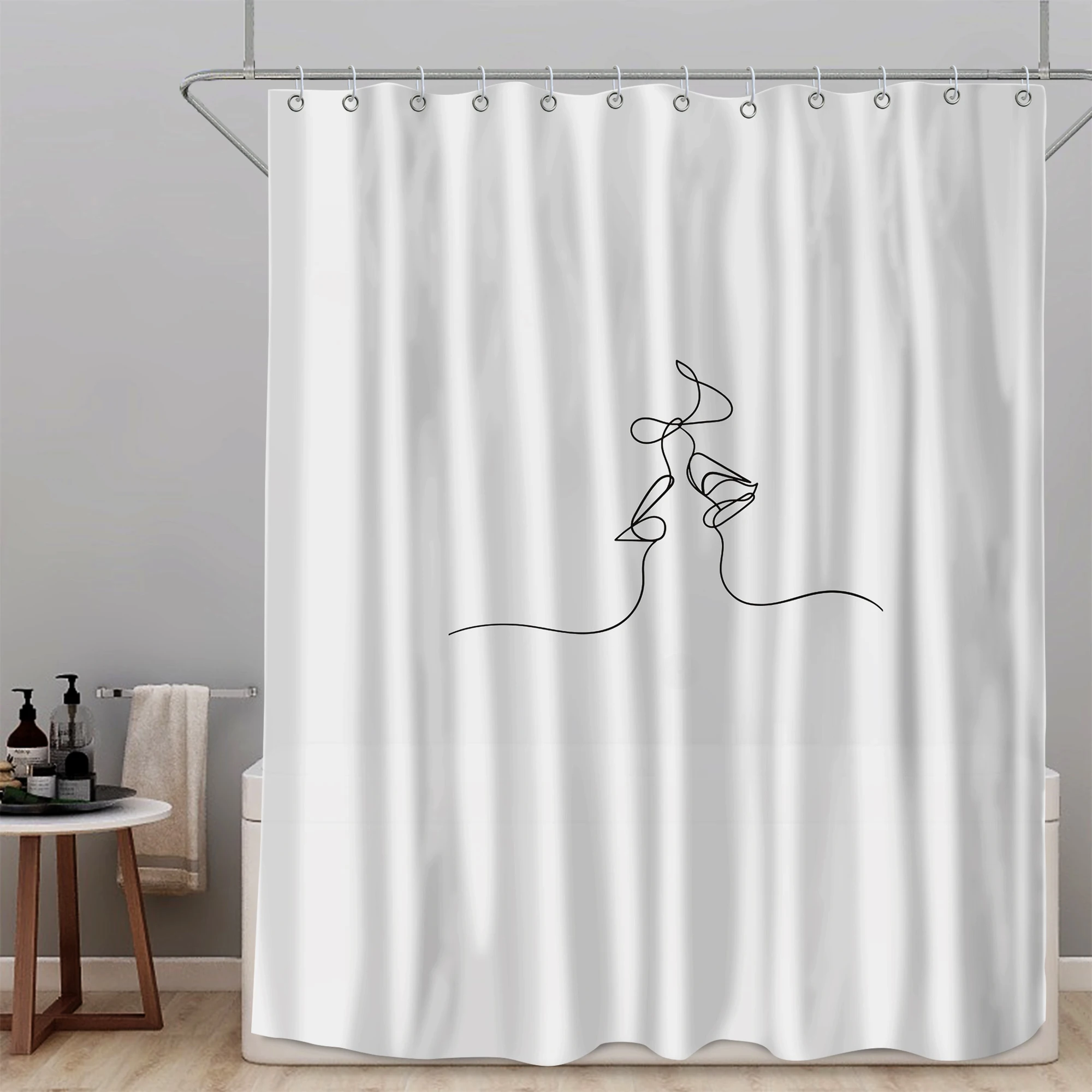 

Minimalist Kiss Fabric Shower Curtain Abstract White Waterproof Bath Curtains Set with Hooks for Farmhouse Bathroom Decor 72x72