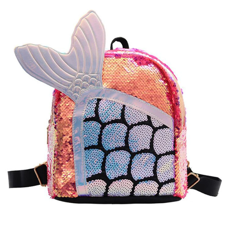 Рюкзак русалки с блестками для девочек Детский Большой ранец на молнии рыбьим