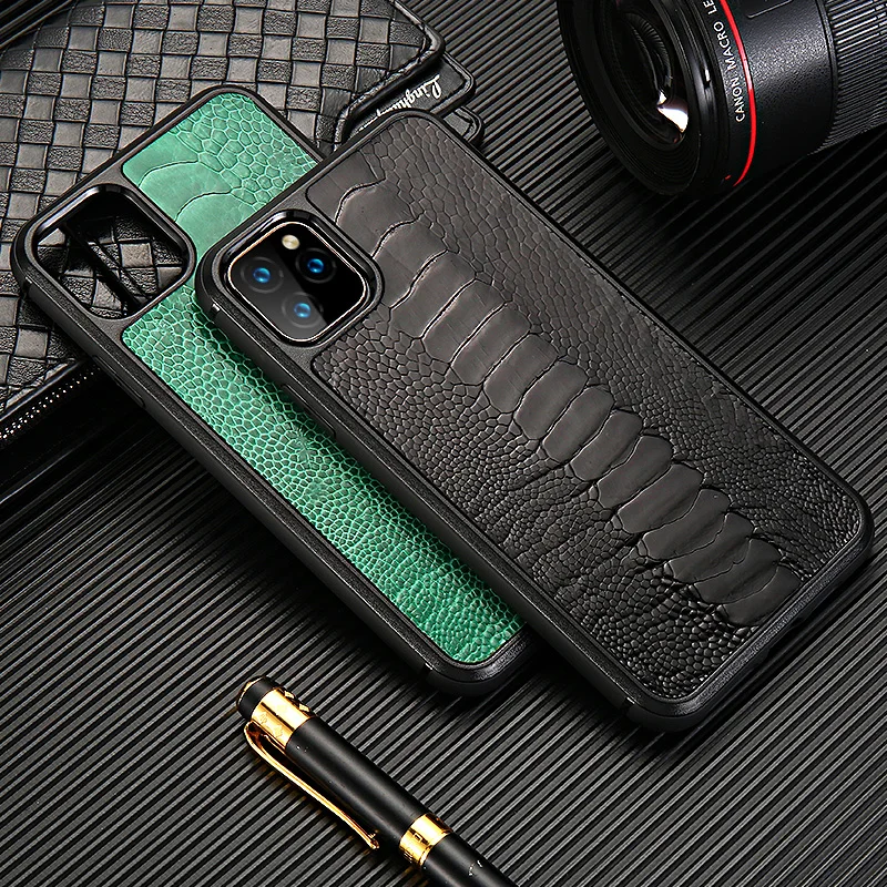 Чехол LANGSIDI из натуральной кожи страуса с защитой от падения для iPhone 13 pro Max 12 11 Pro max