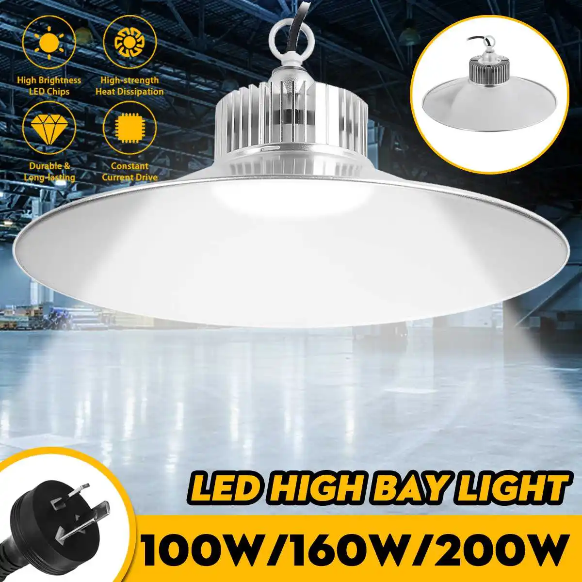 

100W/160W/200W LED Garage Light Warehouse Workshop Ceiling Lights Fixture Lamp Industrial Lighting LED High Bay Light AC160-240V