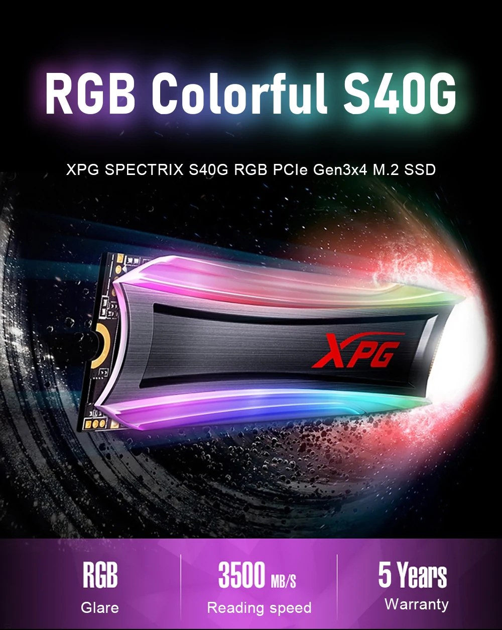 ADATA XPG S40G 256 ГБ 512 1 ТБ RGB 3D NAND PCIe Gen3x4 NVMe 1,3 M.2 2280 Внутренний твердотельный накопитель(AS40G-512GT-C