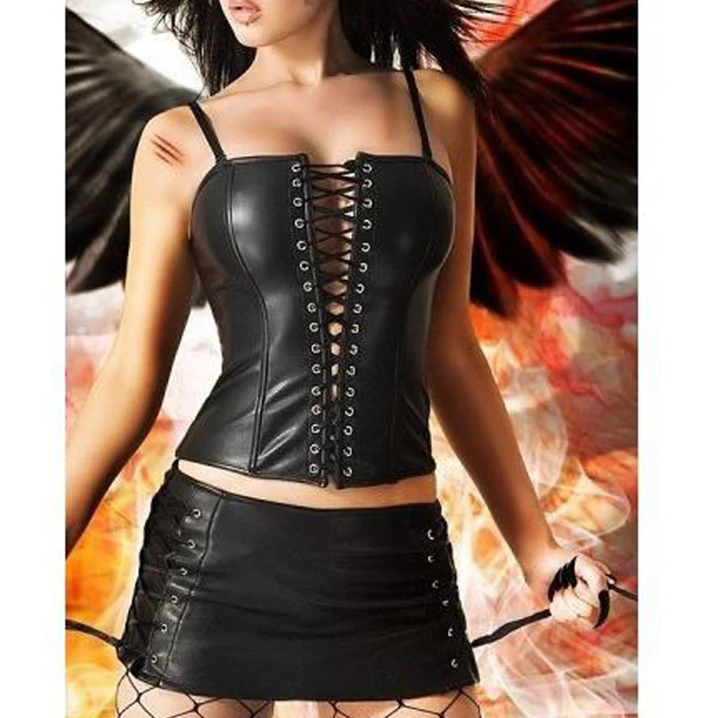 Винил кожа с ремешком Бюстье белье стимпанк корсет открытым бюстом Overbust Brustfreie