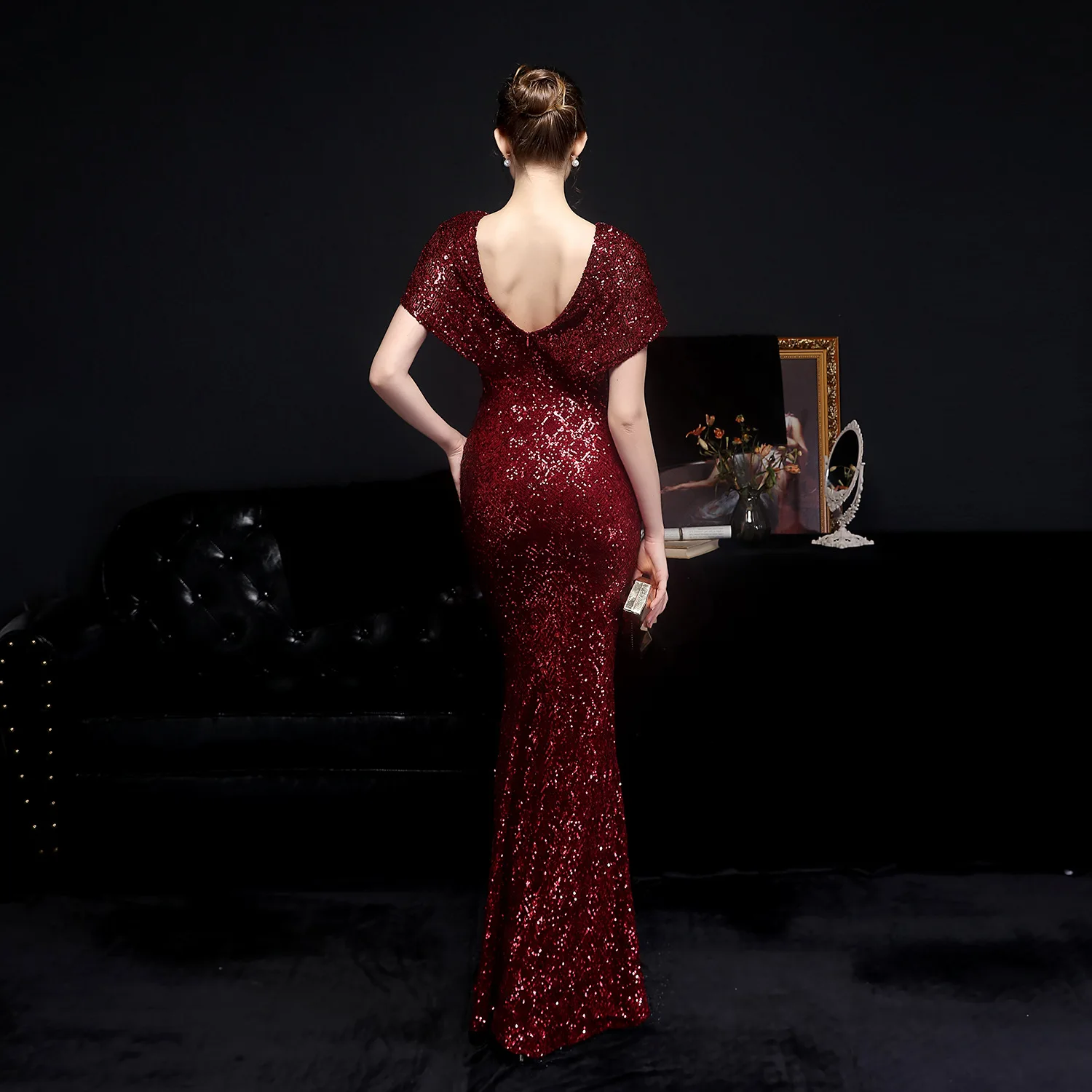 

Sladuo Women Elegant Sequins Cloak Sleeve Long Mermaid Dress 2021 New Sexy Floor Length Club Evening Runway Party Maxi Dress