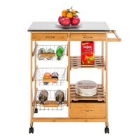 67 x 36 x 83 5cm fch movable kitchen cart dining cart with stainless steel table top three drawers three baskets burlywood