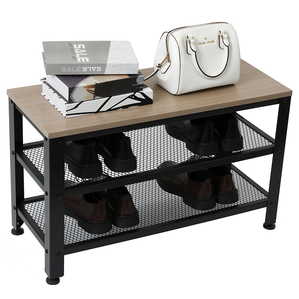 

Industrial Shoe Bench 3-Tier Stool Rack Storage Organizer with Seat for Entryway Living Room Hallway Rustic Brown/Gray[US-Stock]