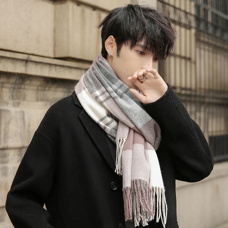 Plaid Wool Scarf for Men Winter Shawls Wraps Warm Neckerchief Muffler Neck Warmer Thick Soft Scarves High Quality Scarves Male