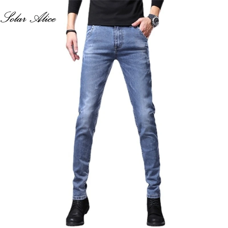 Бесплатная доставка Новинка весна-лето 2021 мужские узкие джинсы эластичные брюки