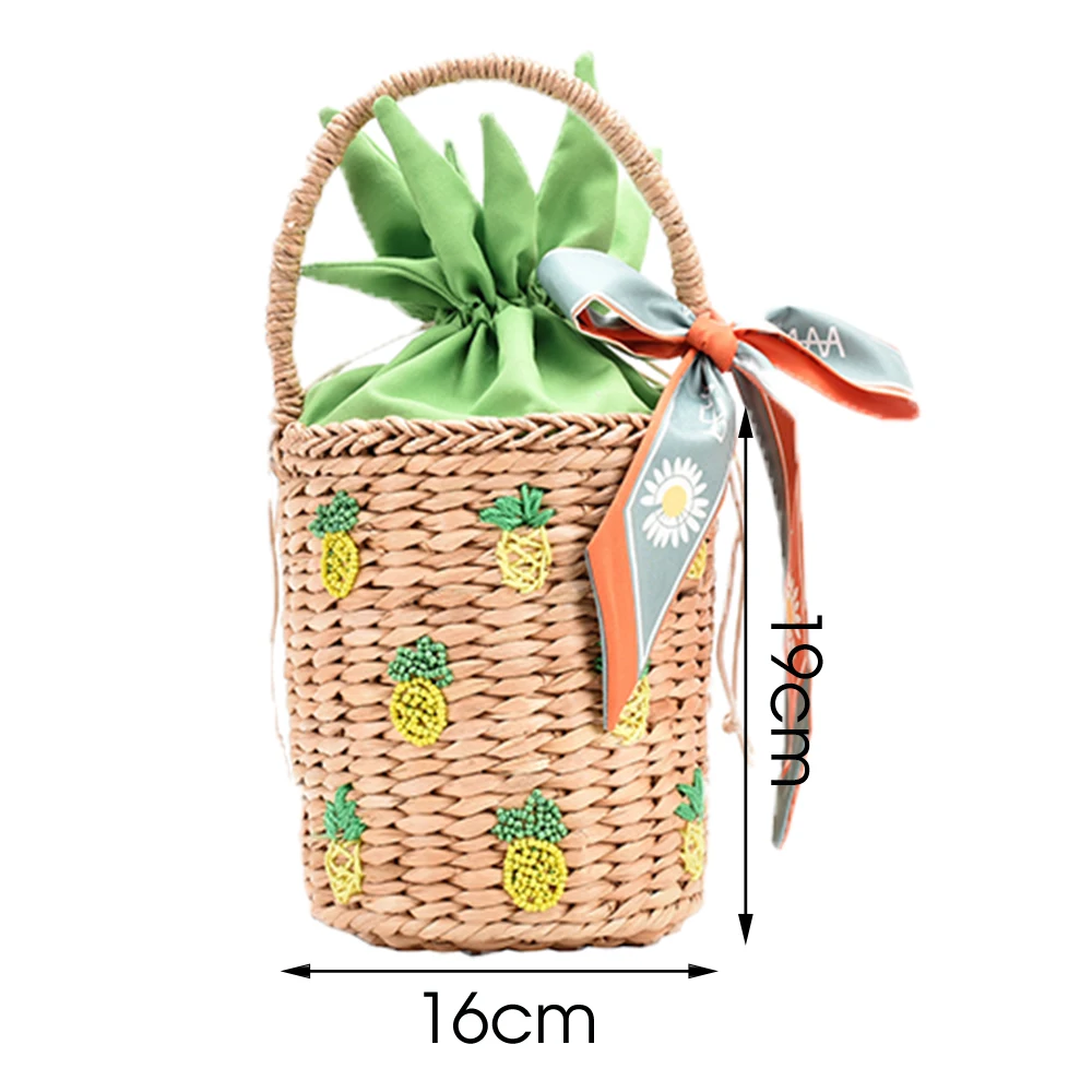 

Women Straw Bucket Bags Pineapple Pattern Shoulder Bags Designer Rattan Knit Crossbody Bags Female Summer Travel Handbag Purse