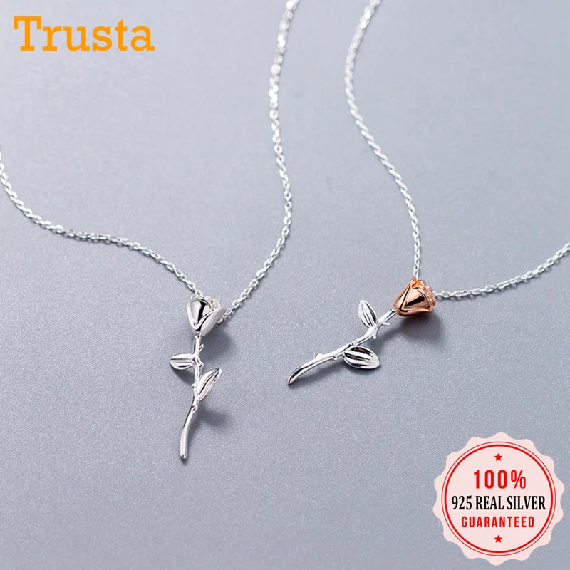 Trusta, Настоящее серебро 925 пробы, подвеска в виде розы, 40 см, короткое ожерелье для ключицы, для девушек, женщин, ювелирное изделие, DS1260