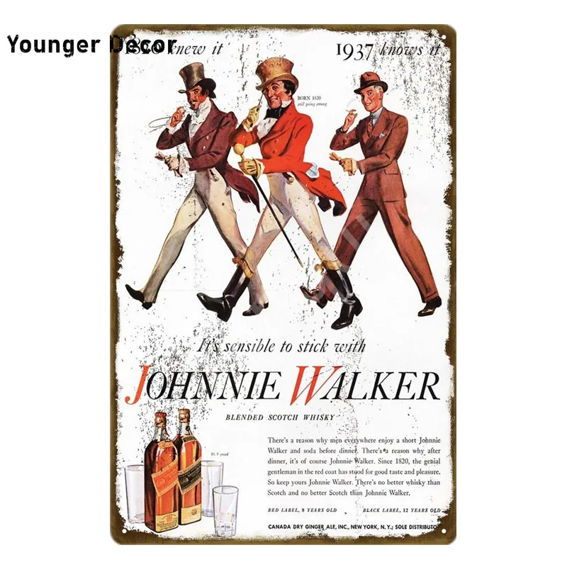 Золотая этикетка Johnnie Walker металлические жестяные знаки для виски пива винтажный