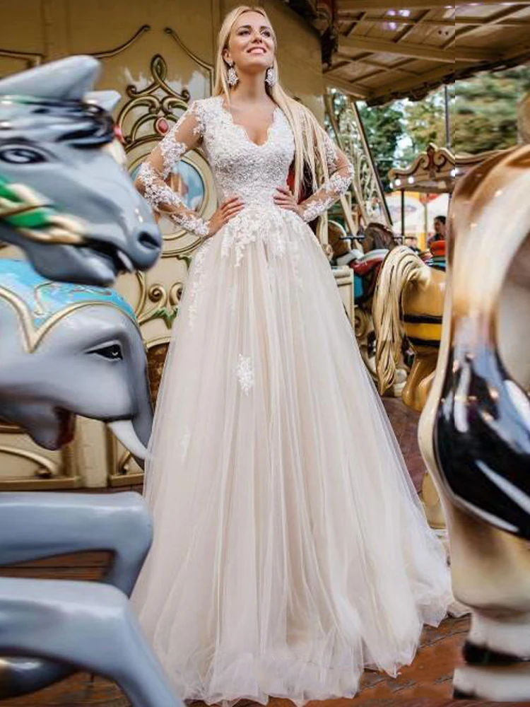 LORIE элегантные кружевные аппликации пляжные свадебные платья цвета шампанского