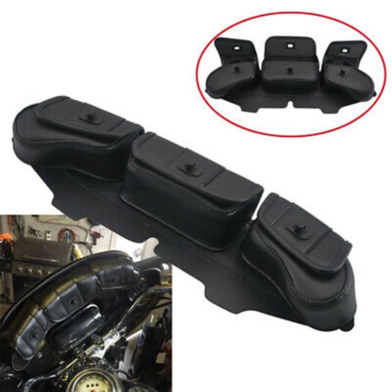 

NewMotorcycle Windshield Bag Saddle 3 Pouch Pocket Frame Front Bag Accessories for Touring 1996-2013