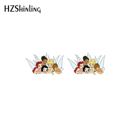 Tinkerbell сказочная принцесса мультфильм узор акриловые серьги-гвоздики Смола