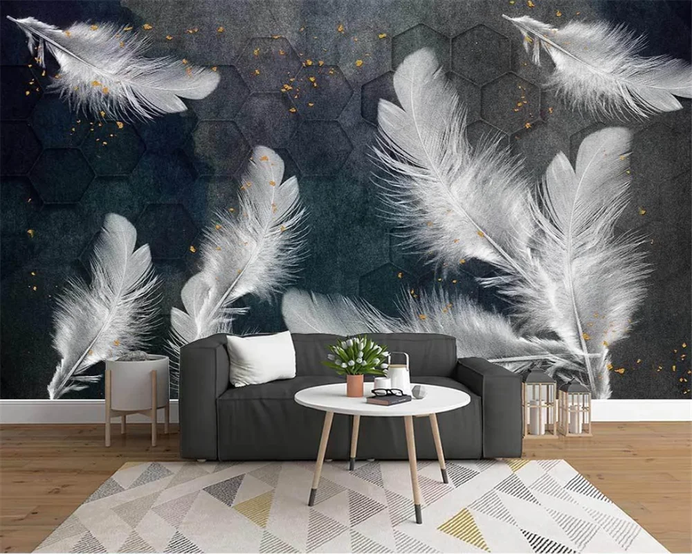 

beibehang Custom Nordic minimalistic beautiful blue watercolor background wall white feather background wallpaper papier peint