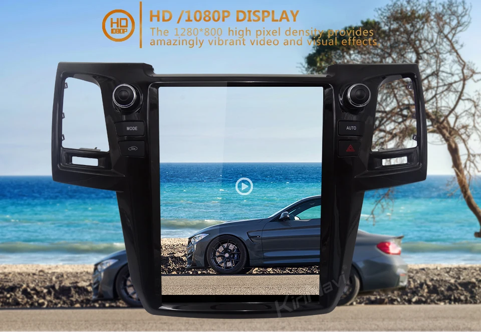 KiriNavi вертикальный экран Tesla стиль 12,1 ''Android 8,1 Автомобильный DVD Радио для Toyota Fortuner Revo аудио gps навигация 2012- 4G