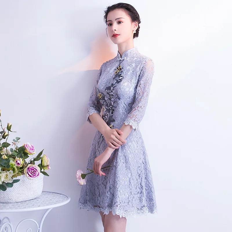 Сексуальное Мини Cheongsam Летнее традиционное китайское стильное платье женские
